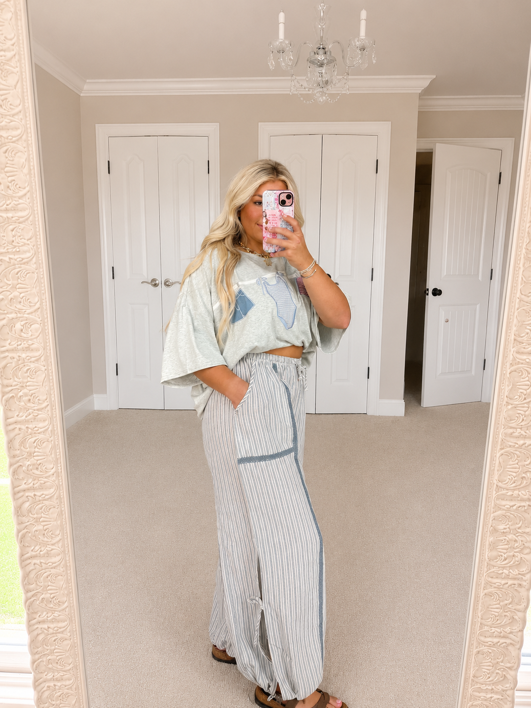 Lightweight Multi Stripe Jogger Pants with Side Slits