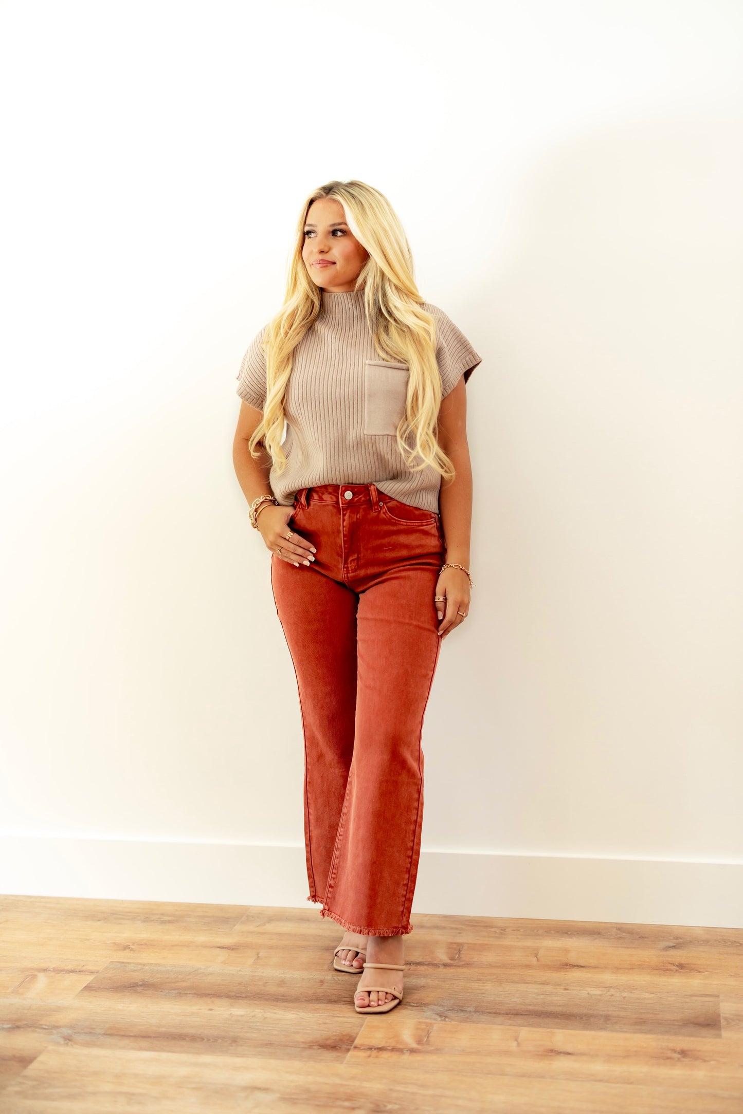 Rust Crop Flare Jeans