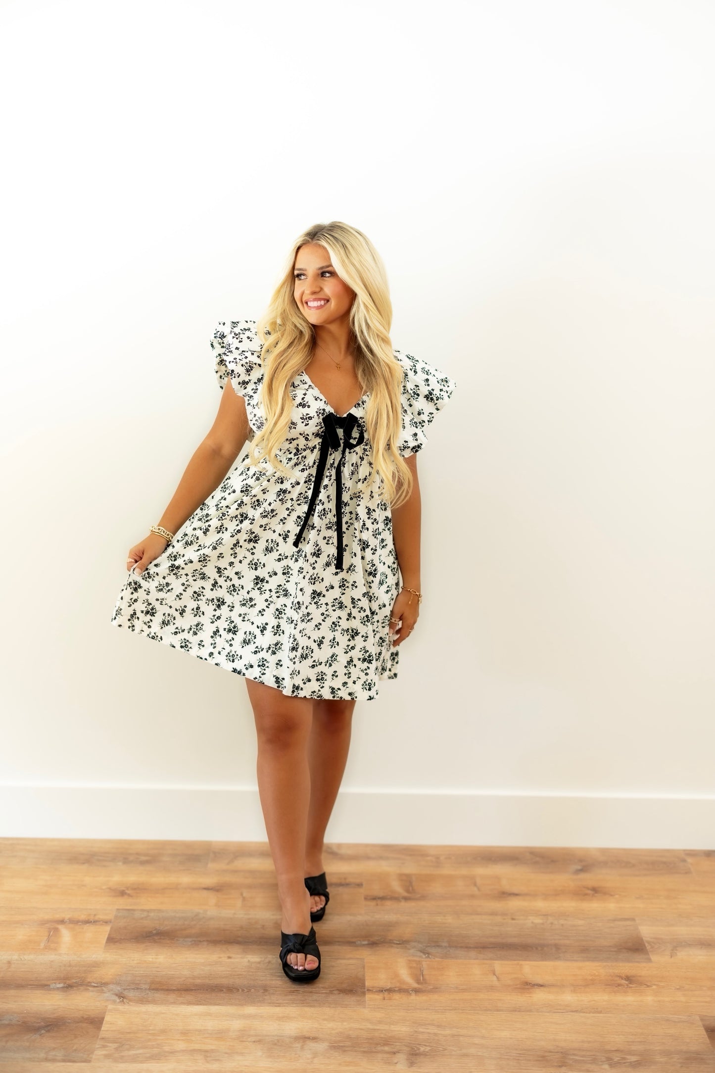 Floral Print Flutter Mini Dress