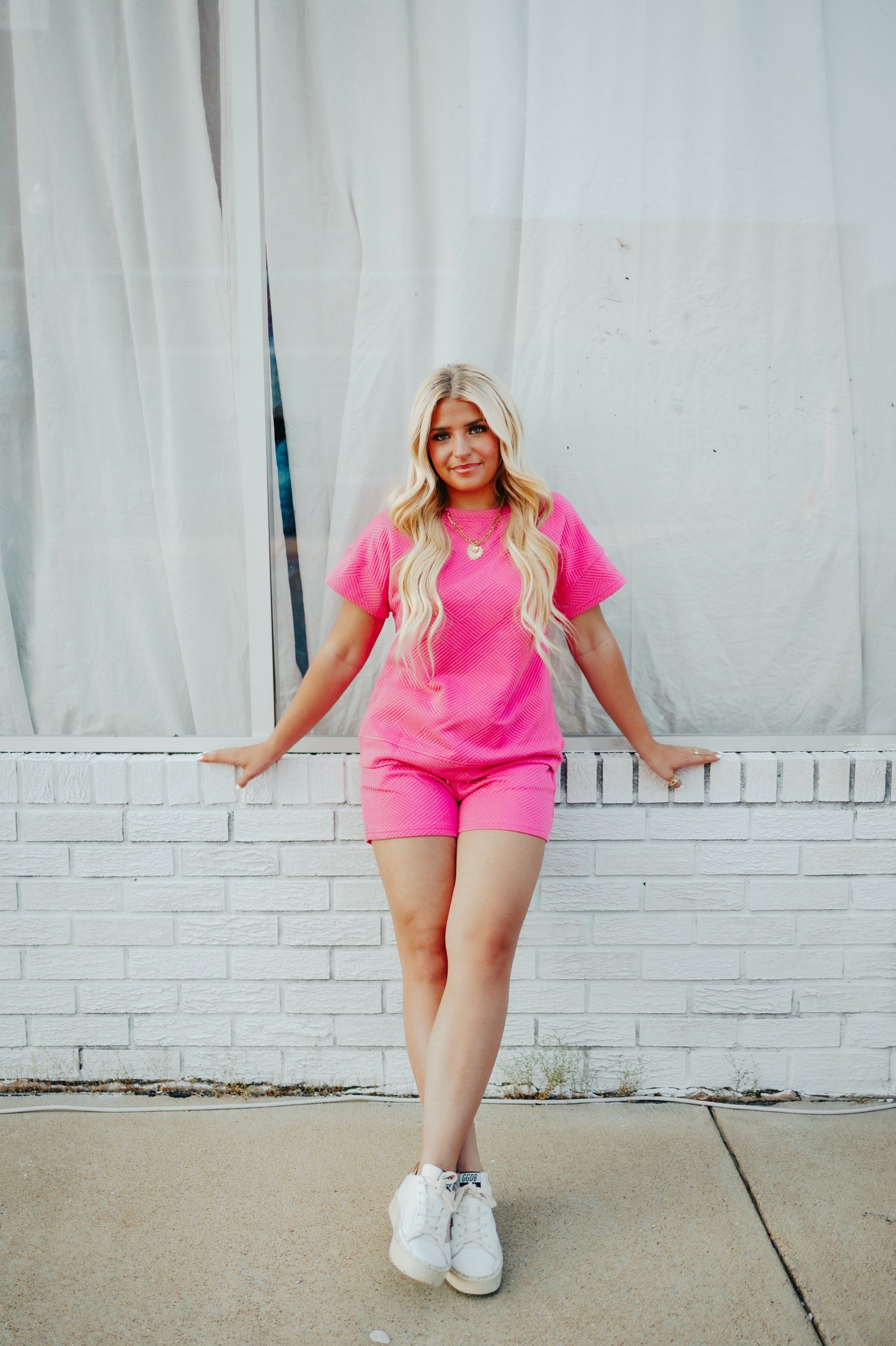 Textured Top and Shorts Set