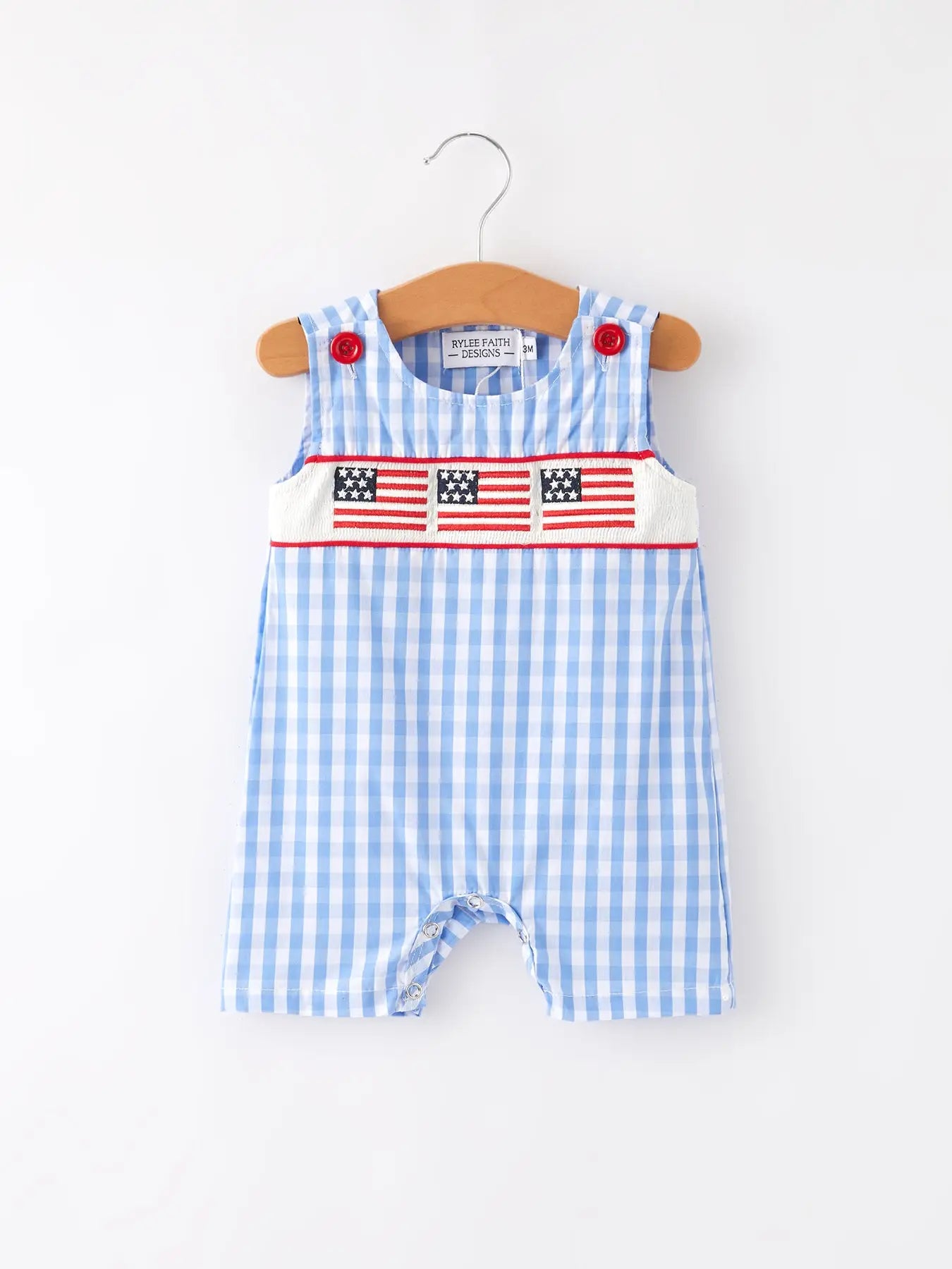 4th of July Flag Embroidery Smocking Boys Romper