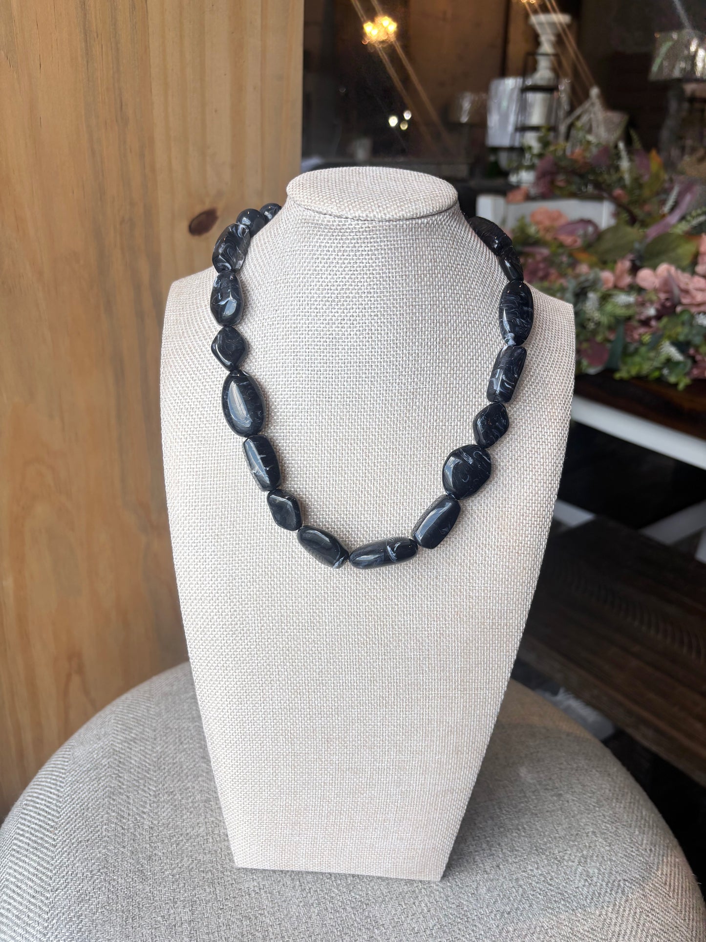 Chunky Marbled Resin Multi Shape Pebble Necklace
