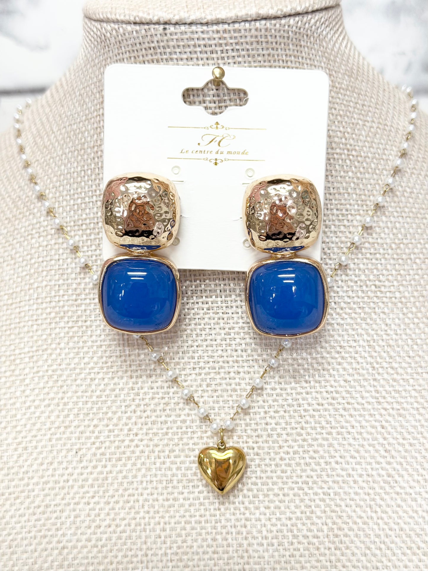 Large Gold and Blue Earrings