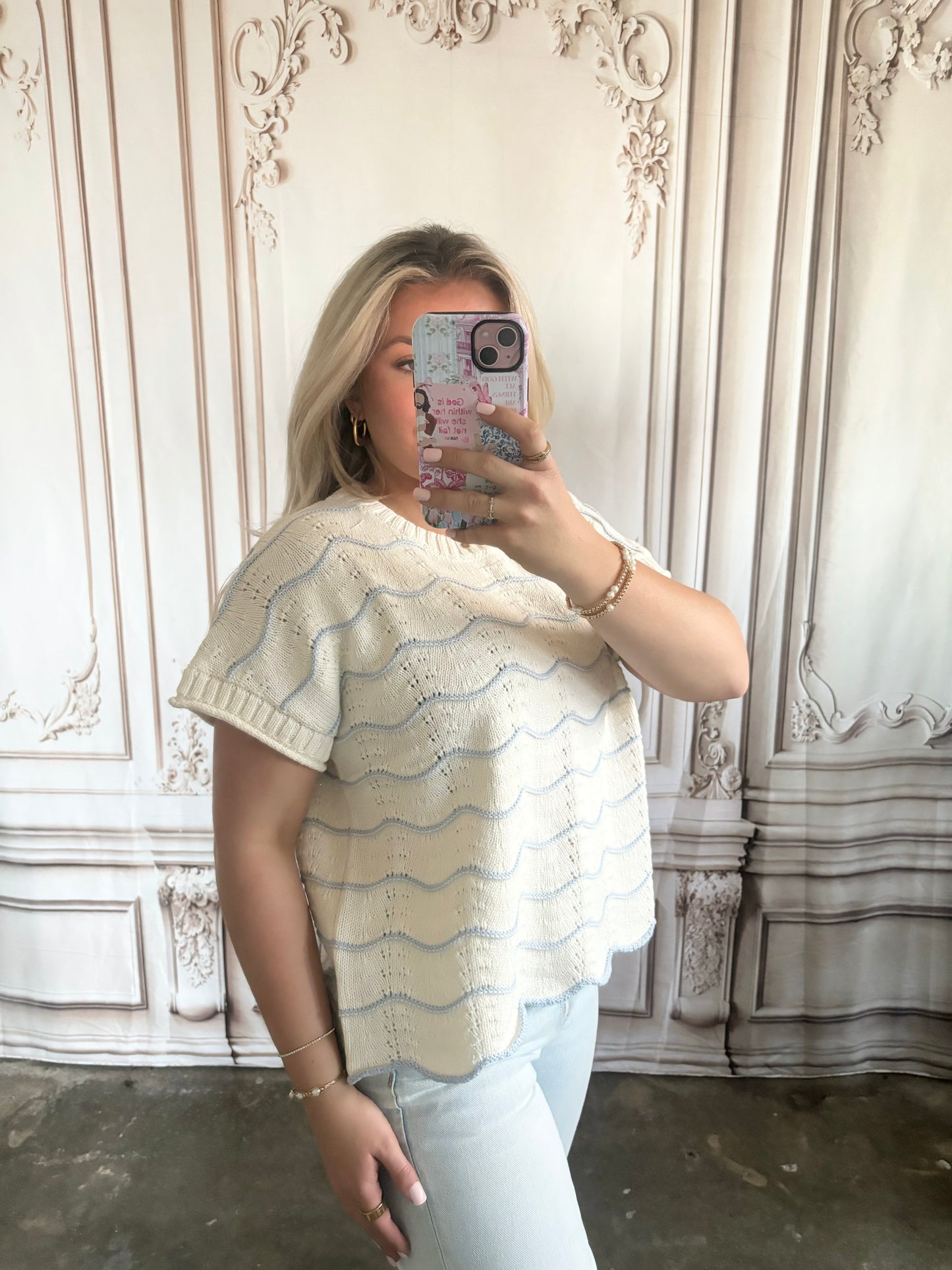 Scallop Striped Knit Sweater Top