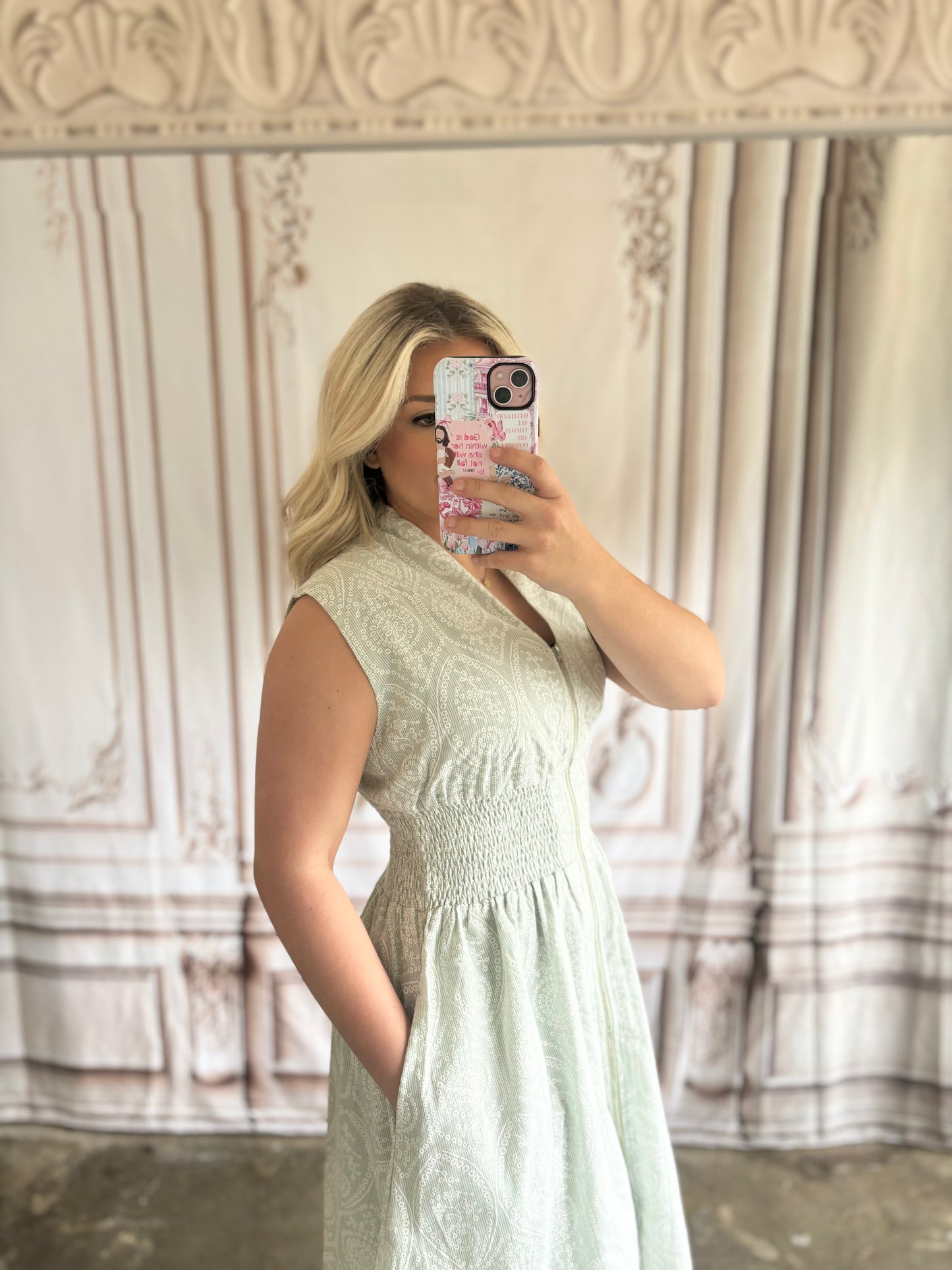 Front Zip Midi Dress With Pockets