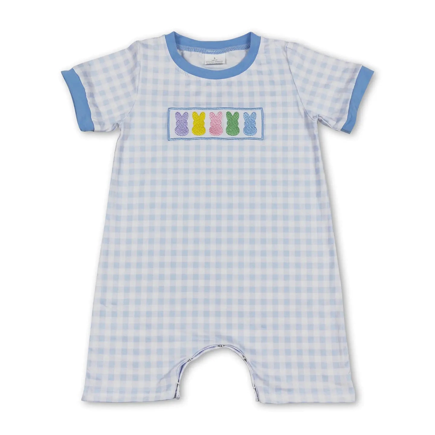 Boy's Light Blue Plaid Bunny Romper
