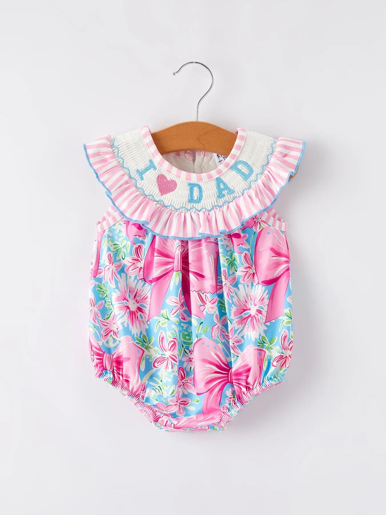 “I ❤ DAD”Embroidery Smocking Baby Girls Romper