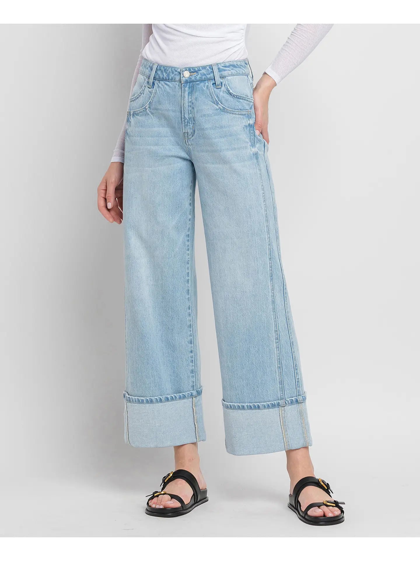 Super High Rise Cuffed Baggy Wide Jeans
