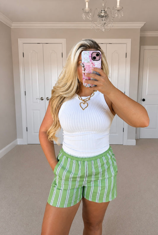 Striped Elastic Waist Shorts