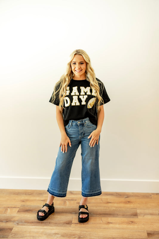 Game Day Football Patch Top Black