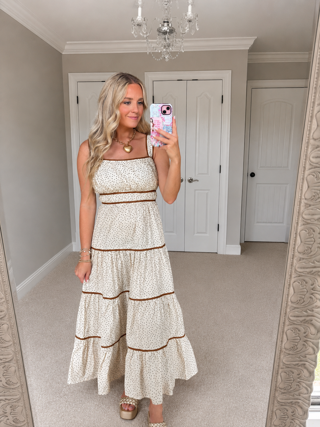 Brown Polka Dot and White Dress