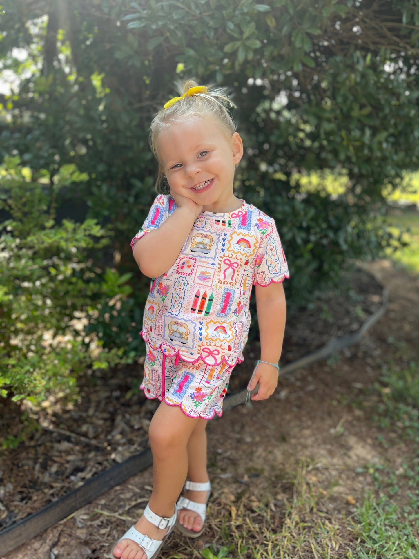 Back To School Print Girl Short Scallop Set