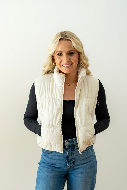 Ivory Cropped Puffer Vest