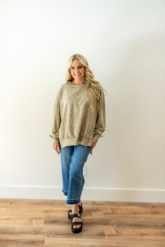 Mocha Washed aside Split Sweatshirt