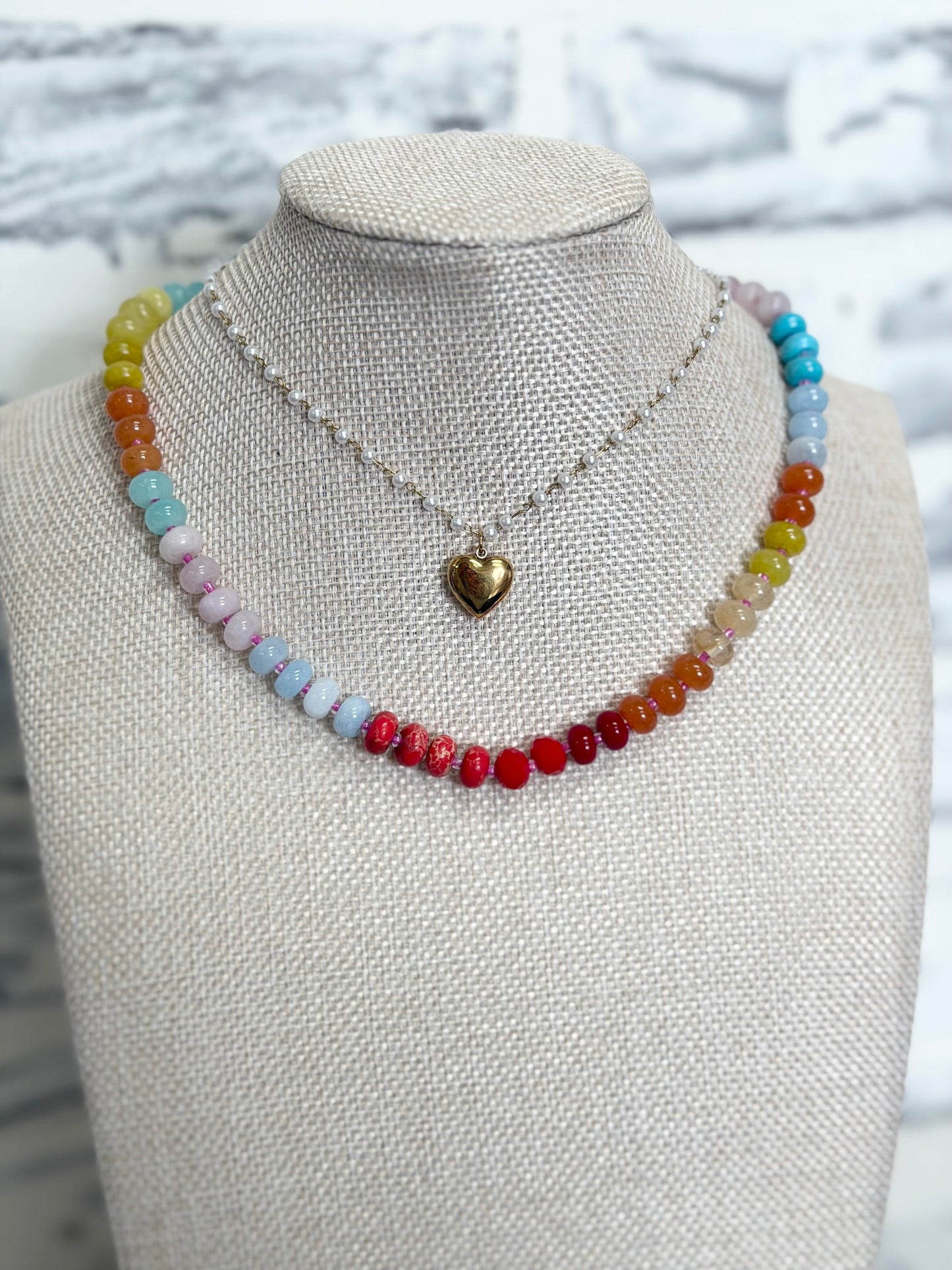Natural Agate Glass Semi Bead Necklace