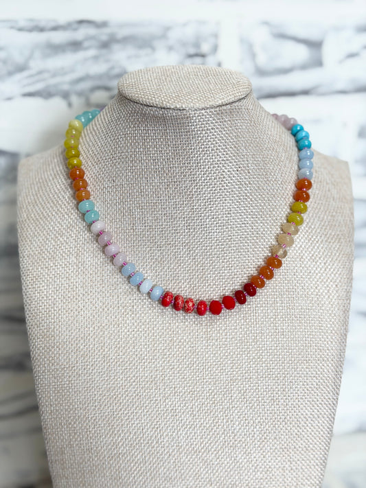 Natural Agate Glass Semi Bead Necklace