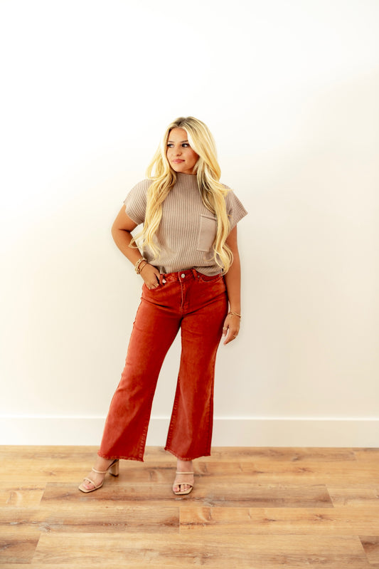 Rust Crop Flare Jeans