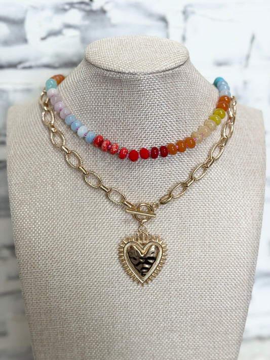 Spiked Heart Chunky Chain Necklace