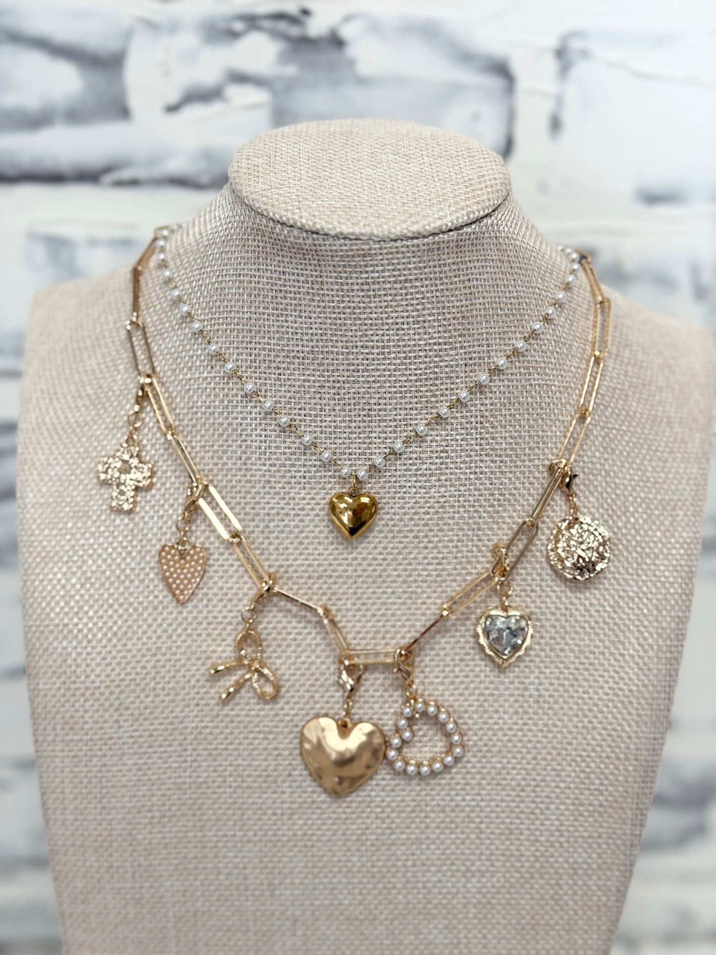 Bow Heart Removable Multi Charm Necklace
