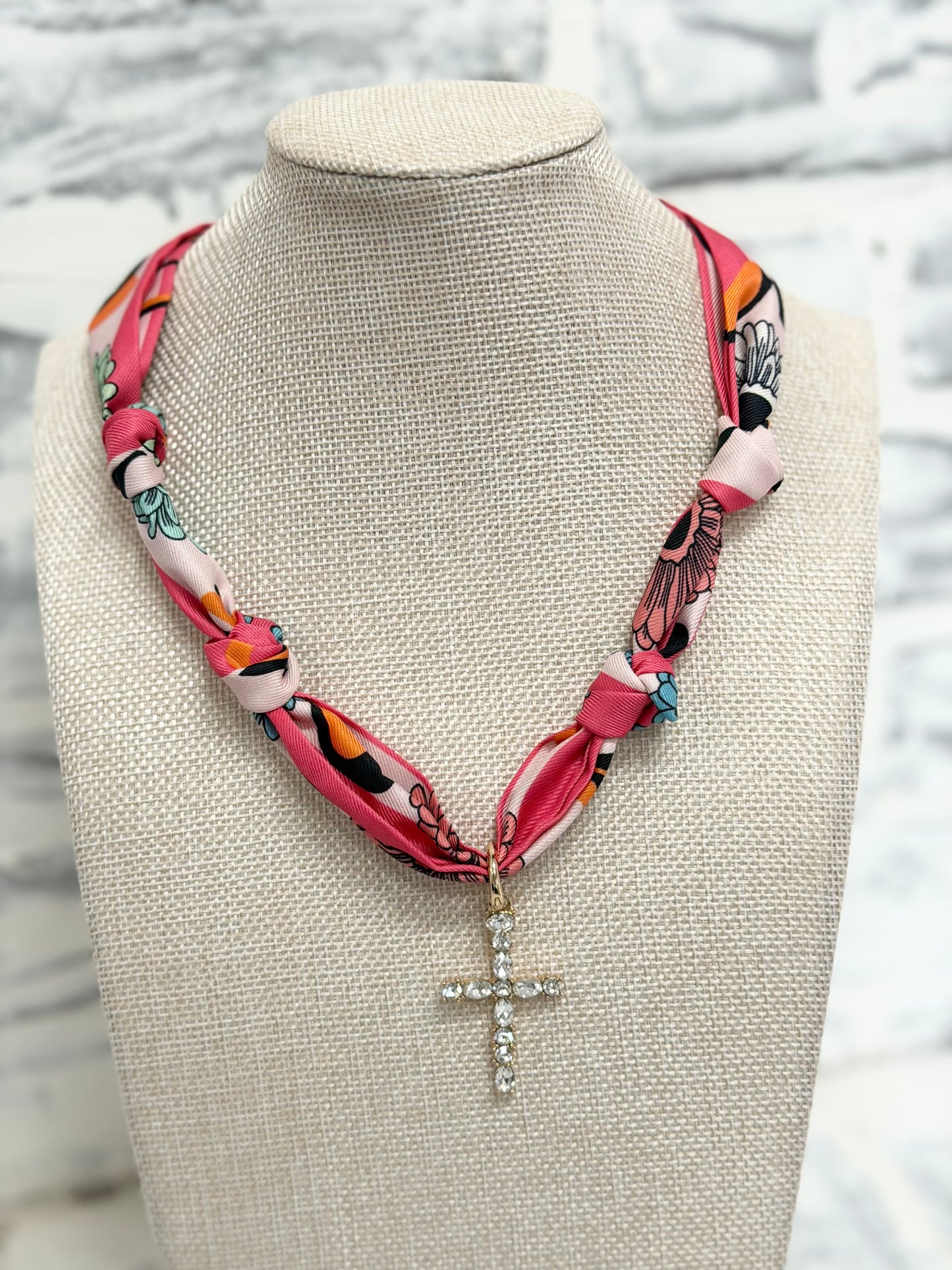 Scarf Cross Charm Necklace
