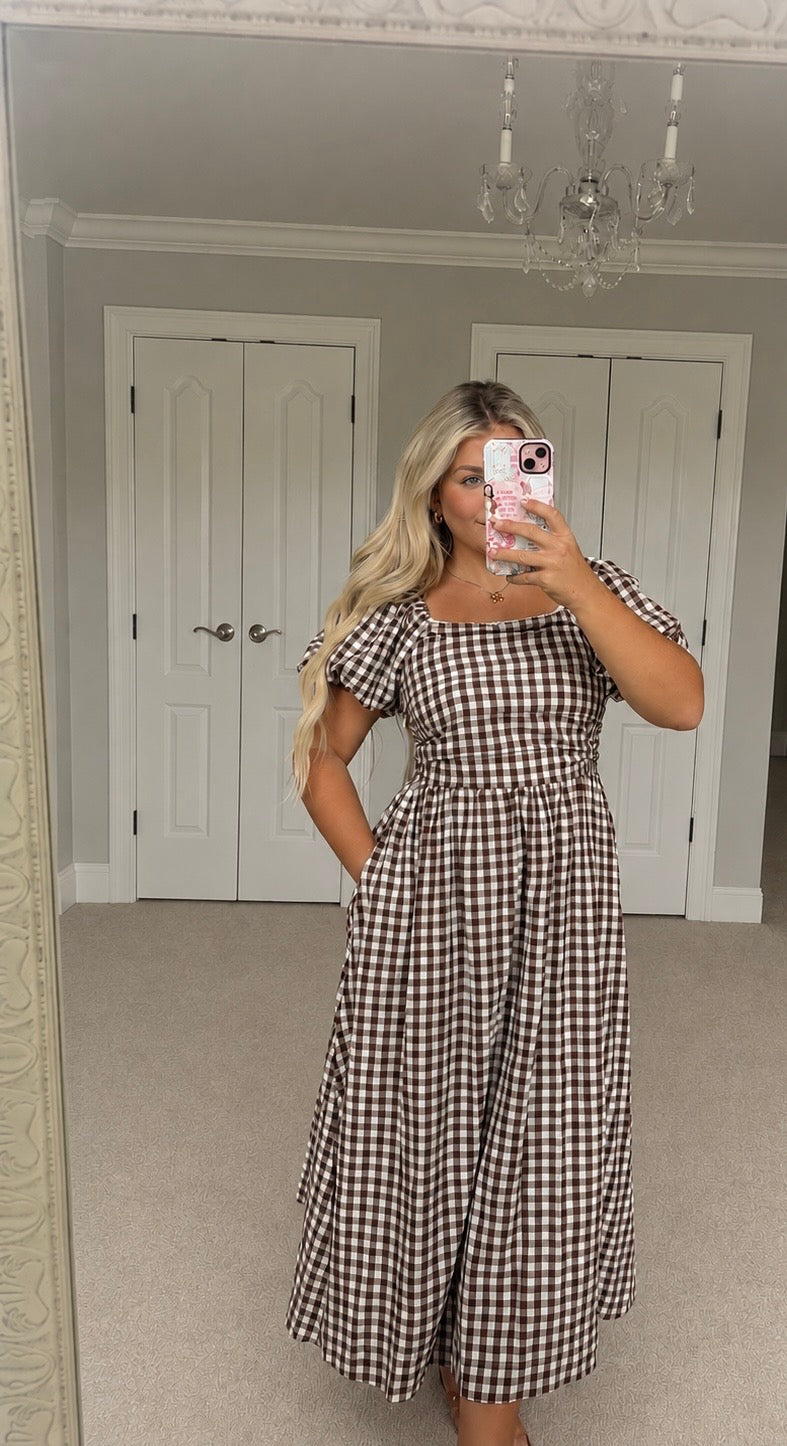 Gingham Lace Trimmed Midi Dress