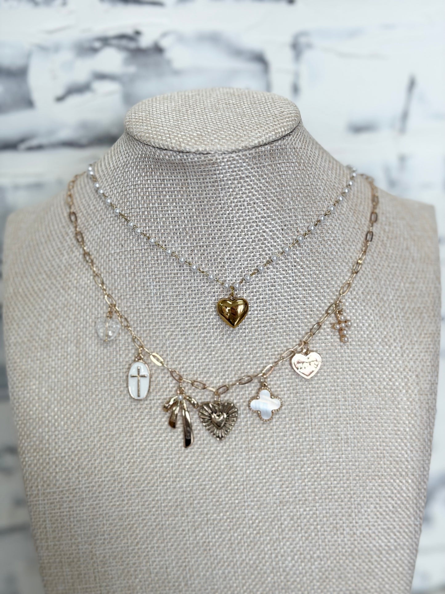Charm Necklace Clover Bow Cross Heart Flower