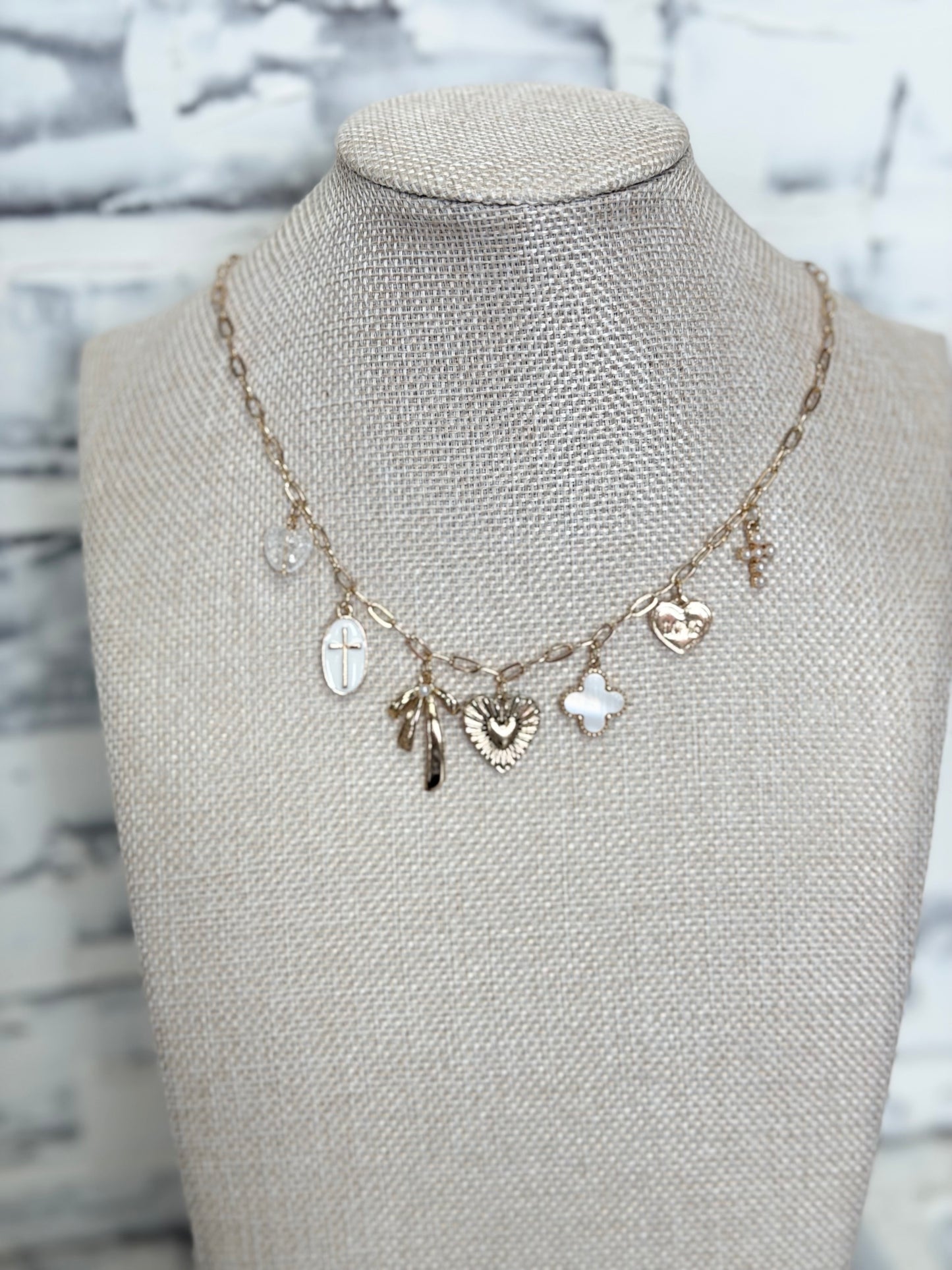 Charm Necklace Clover Bow Cross Heart Flower