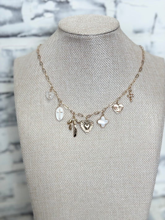 Charm Necklace Clover Bow Cross Heart Flower