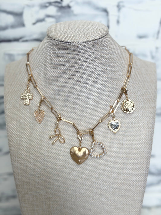 Bow Heart Removable Multi Charm Necklace