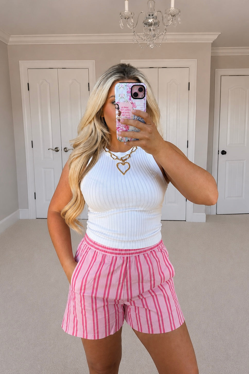 Striped Elastic Waist Shorts