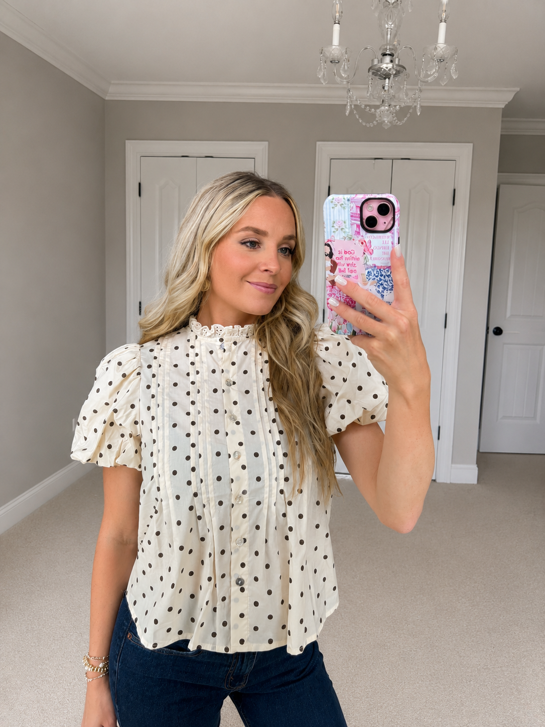 Polka Dot Cotton Ruffle Blouse Top