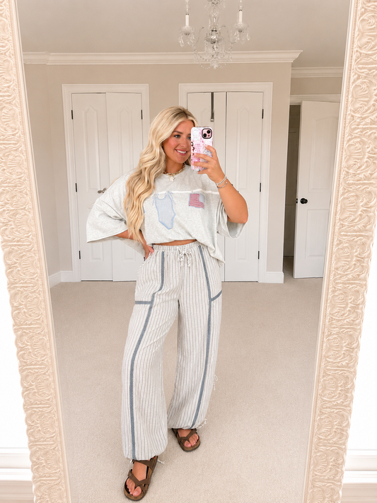 Lightweight Multi Stripe Jogger Pants with Side Slits