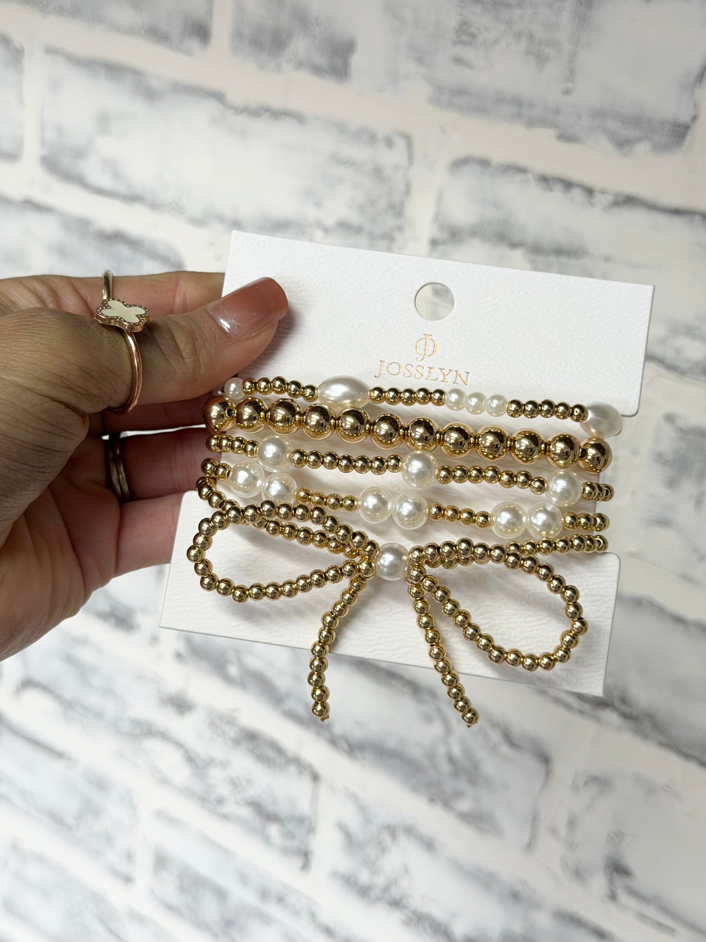 Multi Layer Ball Chain Bead Bow Pearl Bracelet