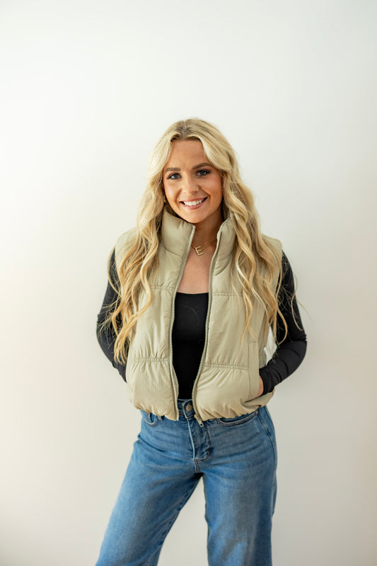 Cement Cropped Puffer Vest