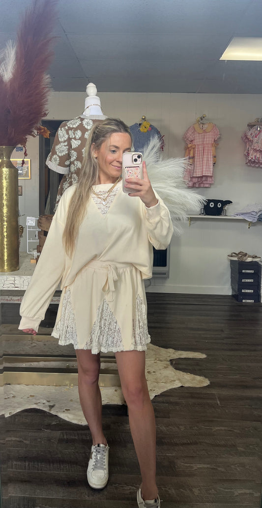 Lace-trimmed Sweatshirt And Skirt Set