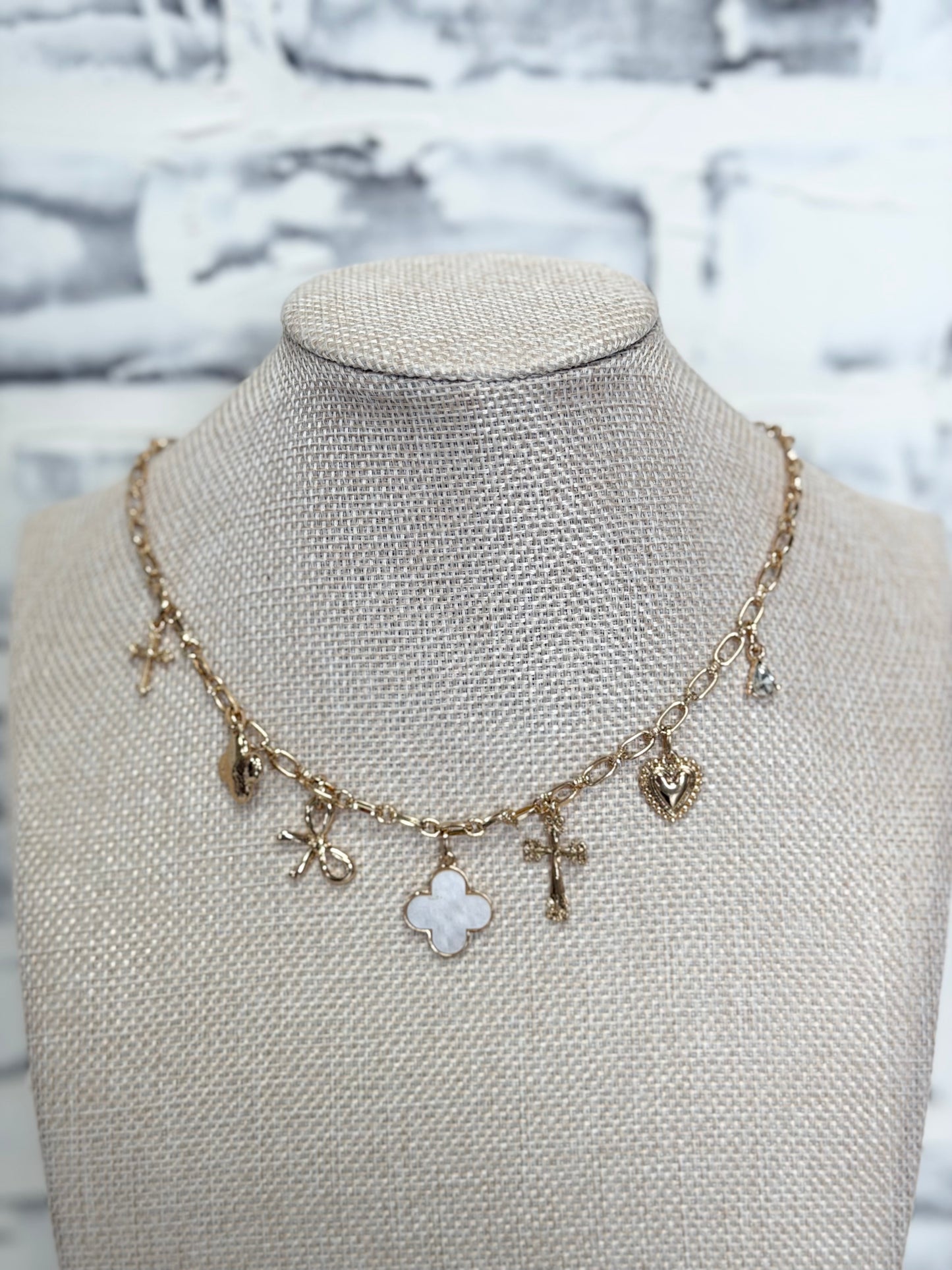 Charm Necklace Clover Bow Cross Heart