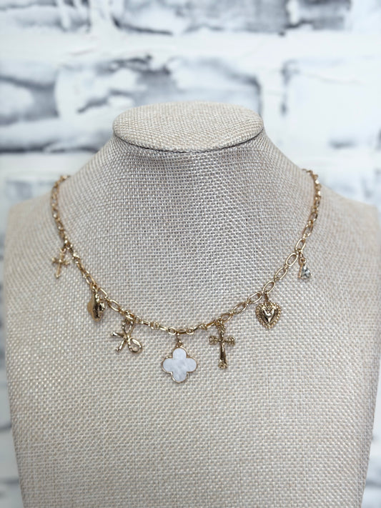Charm Necklace Clover Bow Cross Heart