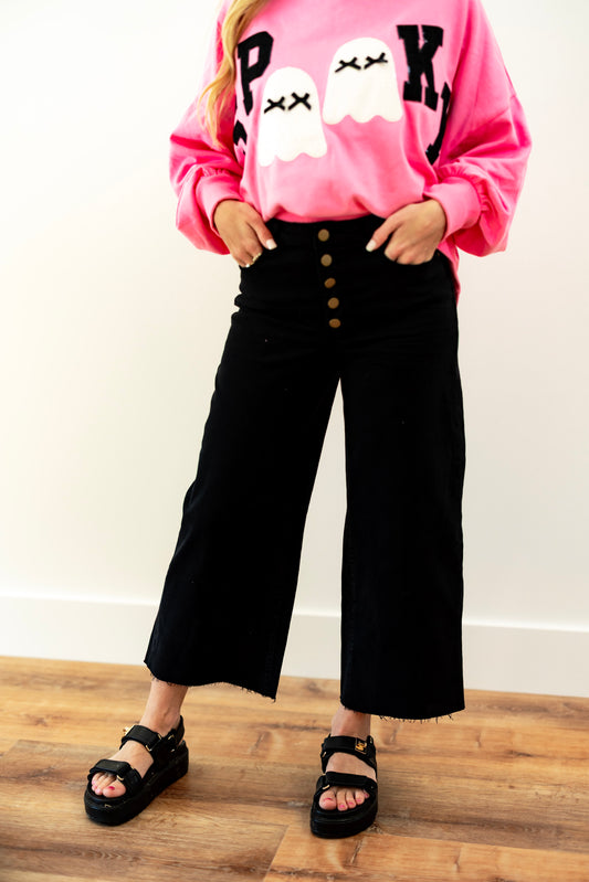 Button Front Black Pant