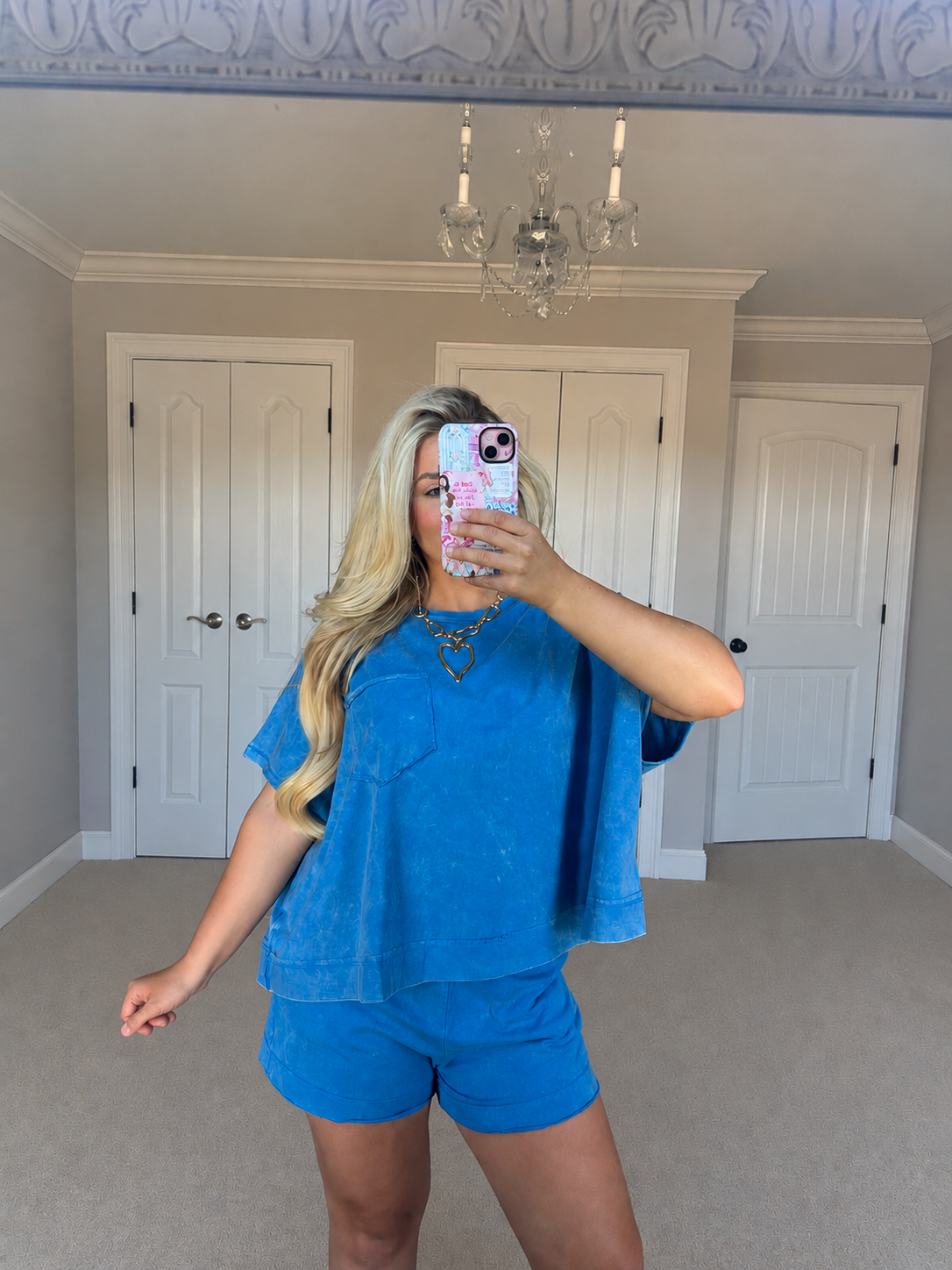 Acid Washed Oversized Top and Short Set