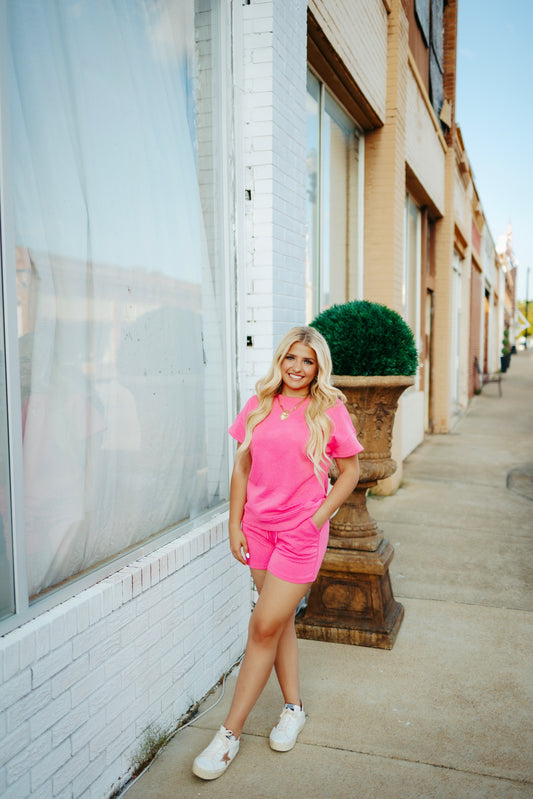Textured Top and Shorts Set