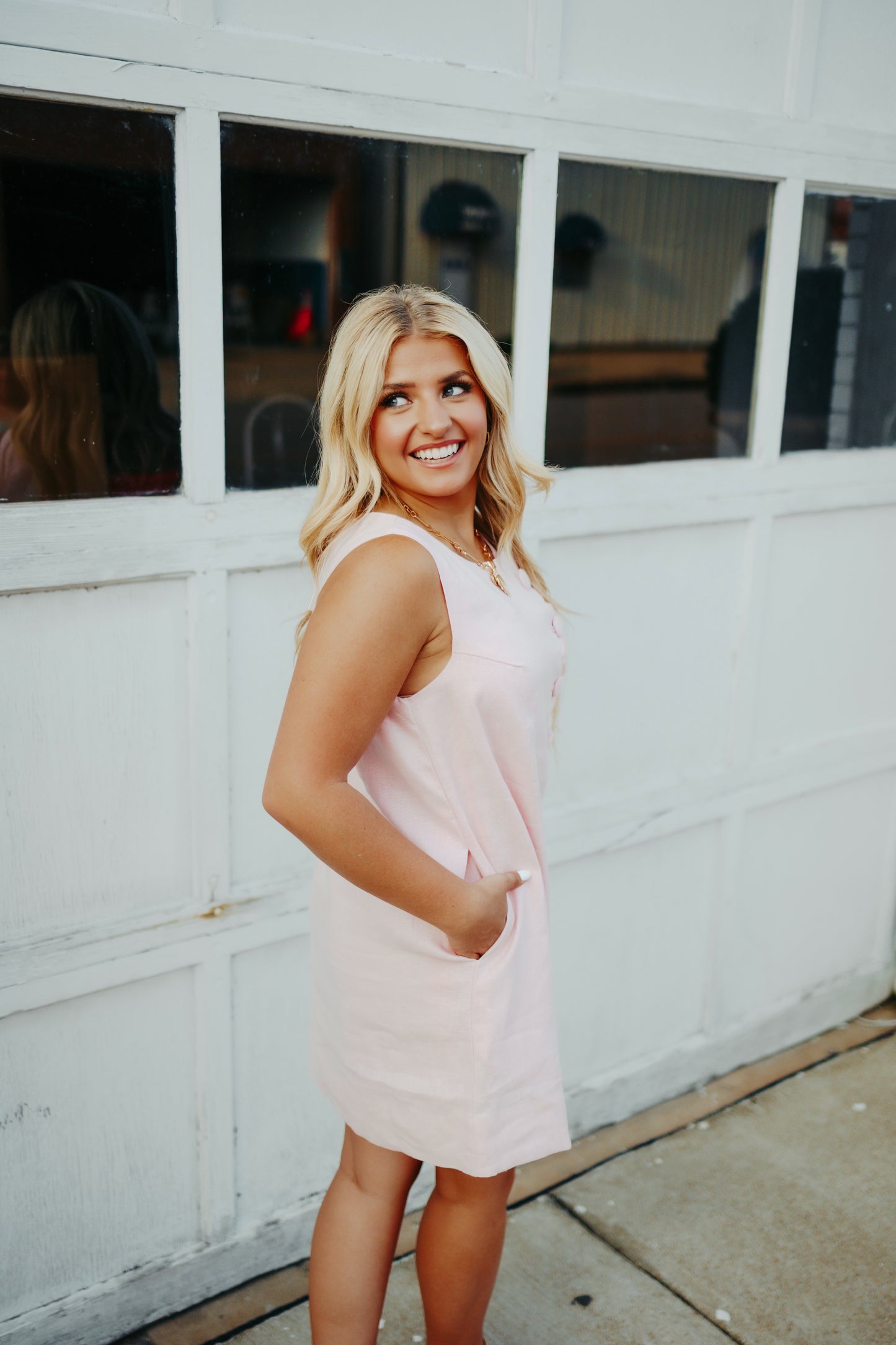 Pink Scallop Linen Mini Dress