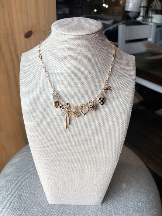 Bow Checker Charm Necklace