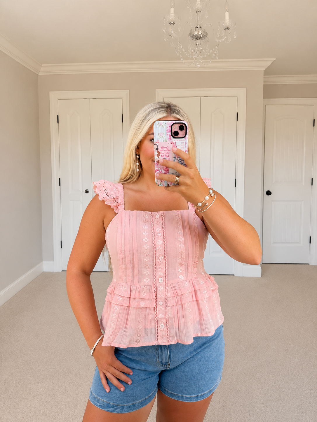 Eyelet Flutter Sleeve Top