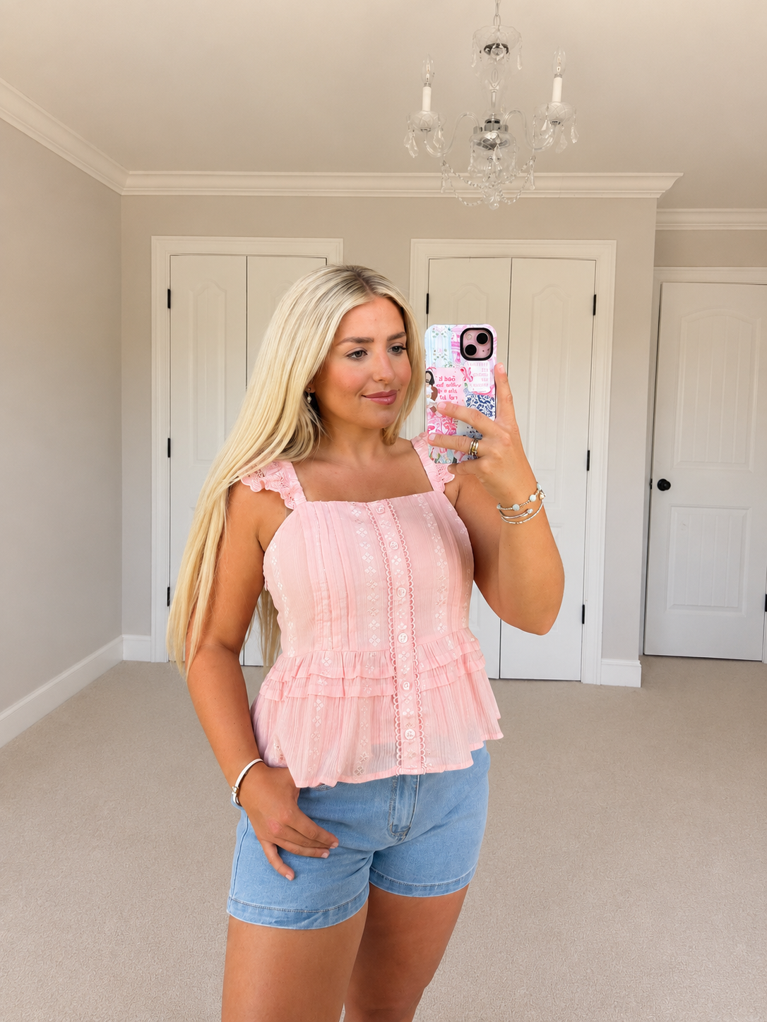 Eyelet Flutter Sleeve Top