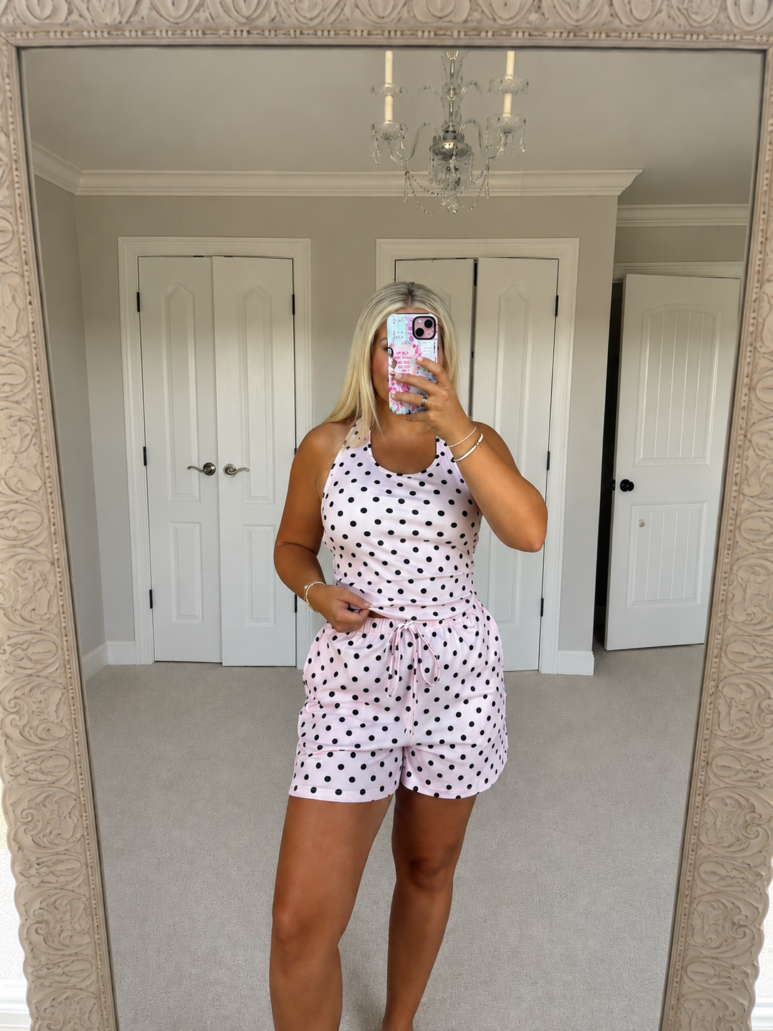 Pink Polka Dot Halter Top and Short Set
