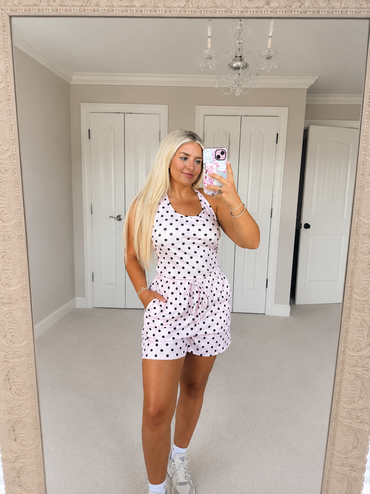 Pink Polka Dot Halter Top and Short Set