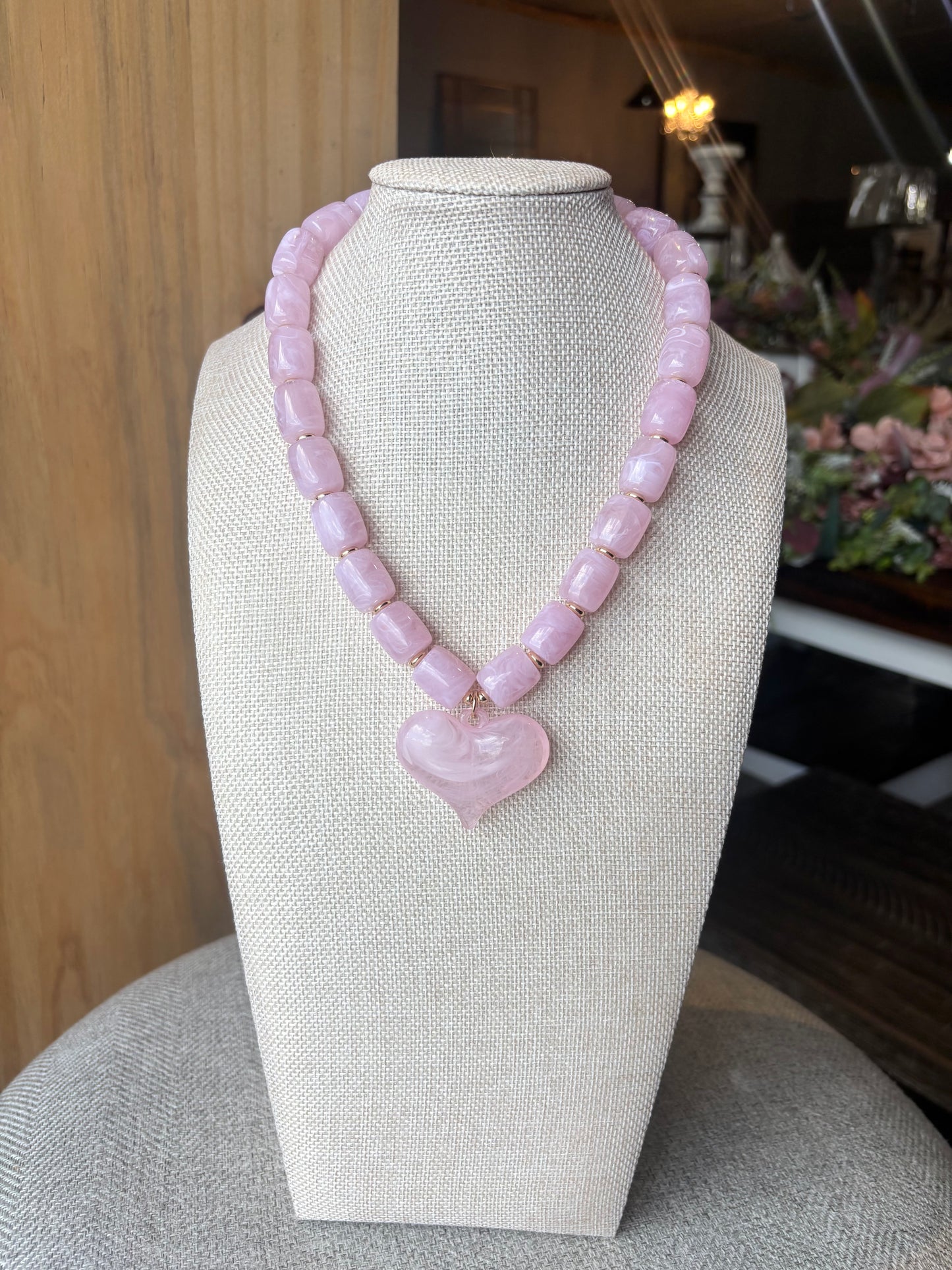 Chunky Resin Heart Pendant Beaded Statement Necklace