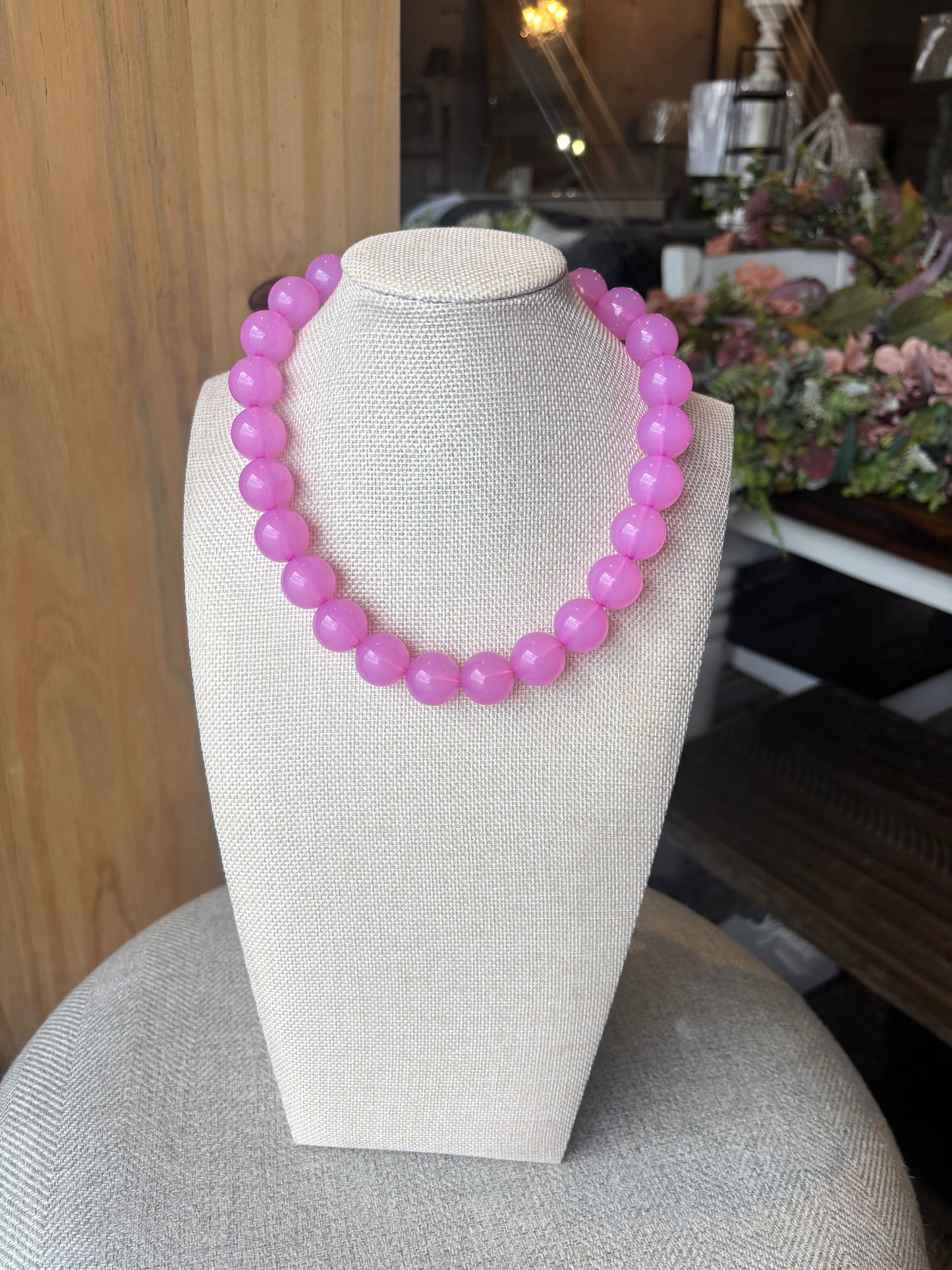 Fuchsia Chunky Round Beaded Statement Necklace