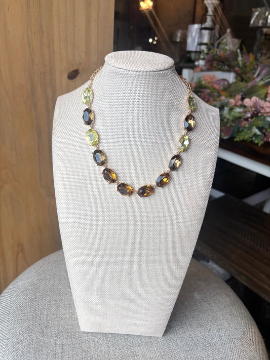 Faceted Oval Stone Cluster Link Evening Necklace