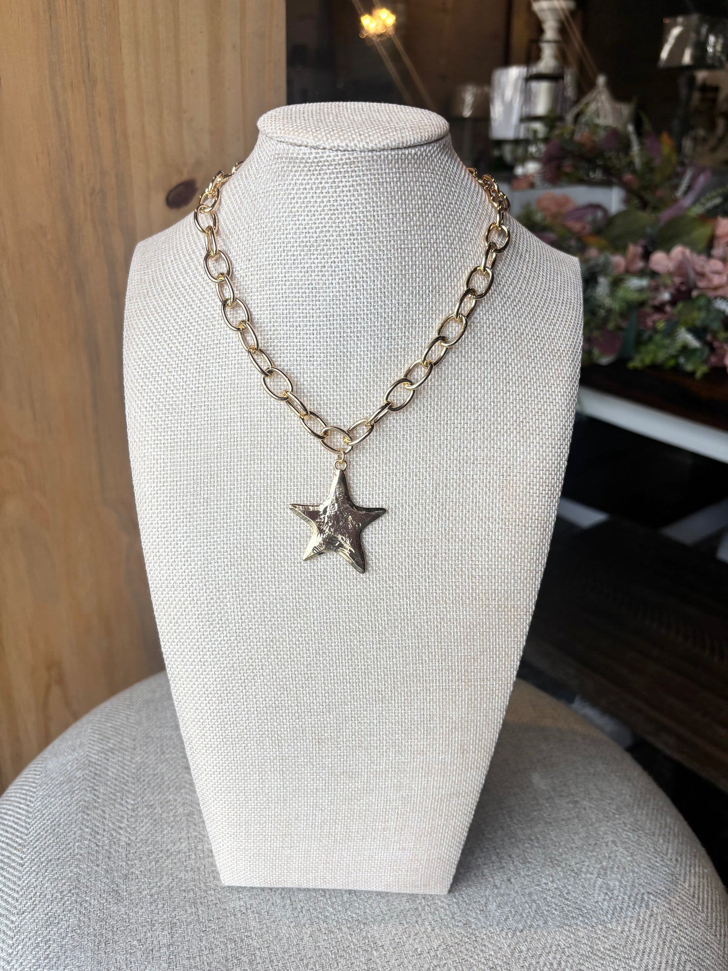 Metal Star Charm Pendant Chunky Chain Necklace